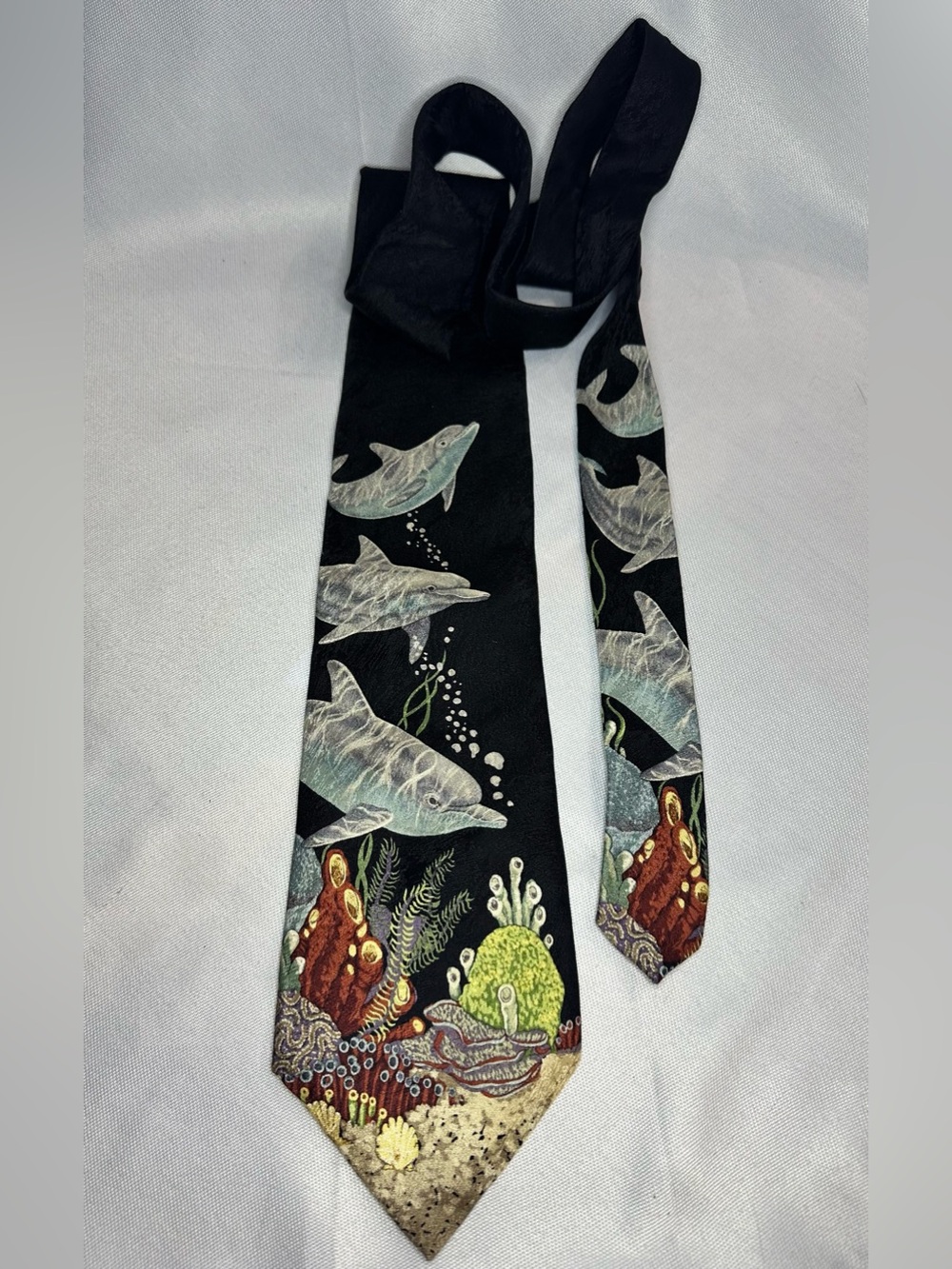 Black Ocean Dolphin & Coral Print Tie.‎ Endangered Species Dolphin Medley